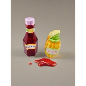 Ceramic Ketchup And Mustard Salt And Pepper Shakers